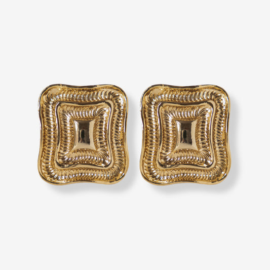 VINTAGE 1980S LARGE RIBBED SQUARE CLIP-ON EARRINGS