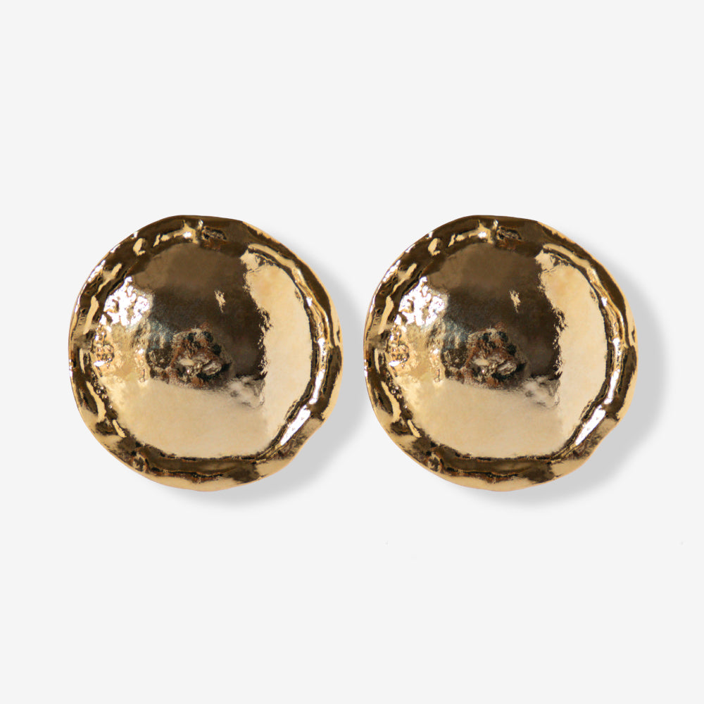 VINTAGE 1980S STATEMENT ETCHED ROUND GOLD PLATED CLIP-ON EARRINGS