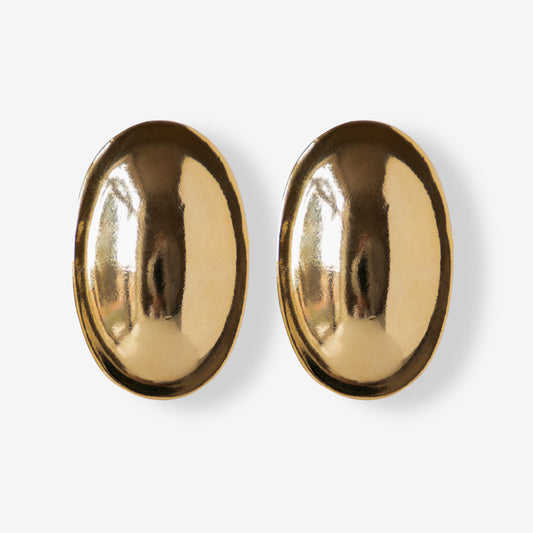 VINTAGE 1980S LARGE STATEMENT GOLD PLATED OVAL CLIP-ON EARRINGS