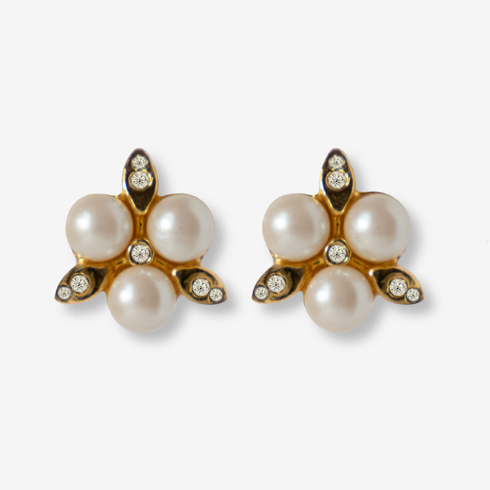 VINTAGE 1980S TRIO FLORAL IMITATION PEARL CLIP-ON EARRINGS